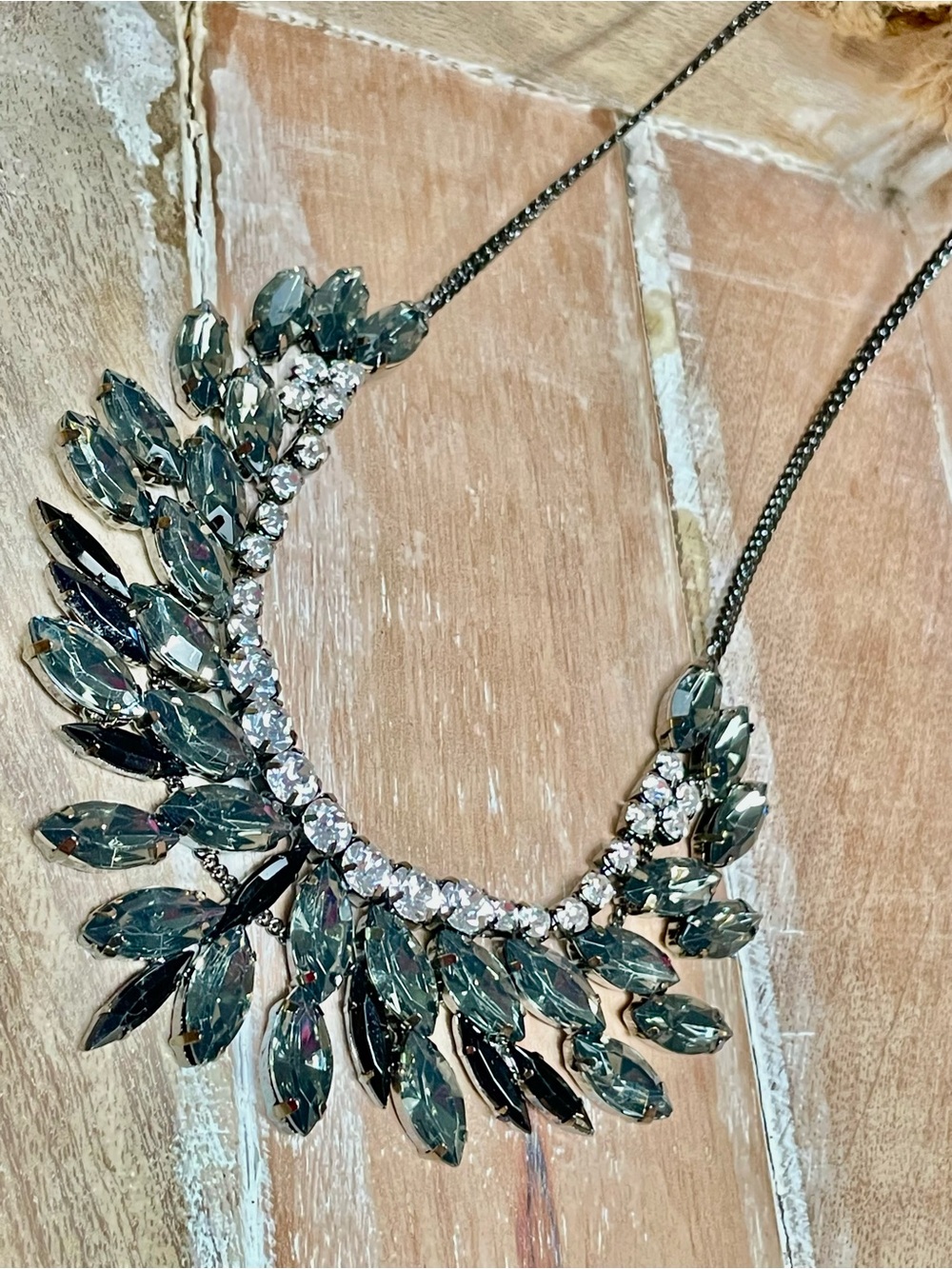 Deep Charcoal Gray Crystal Statement Necklace - On-Trend Women Jewelry - Picture 5 of 6